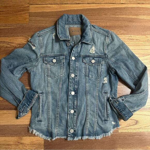 Blank NYC Heavily Distressed Denim Jean Jacket, Medium Wash, Small - Picture 2 of 16